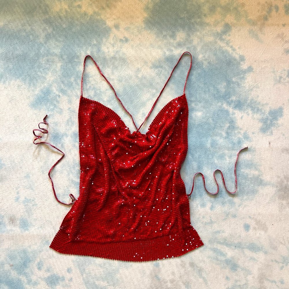 Red Chainmail Haltertop